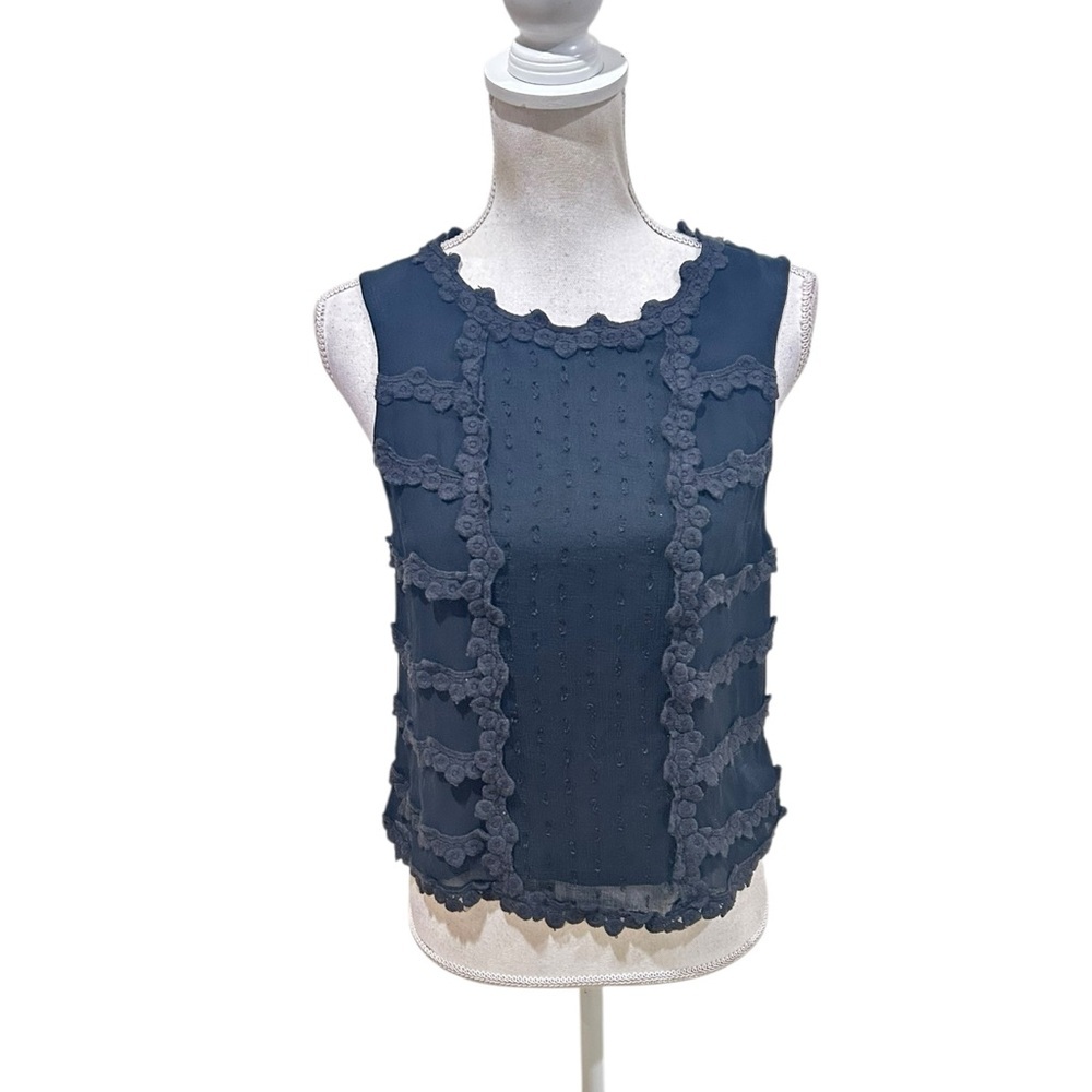 Topshop black Textured Sleeveless sheer Blouse exposed back zipper crochet 4